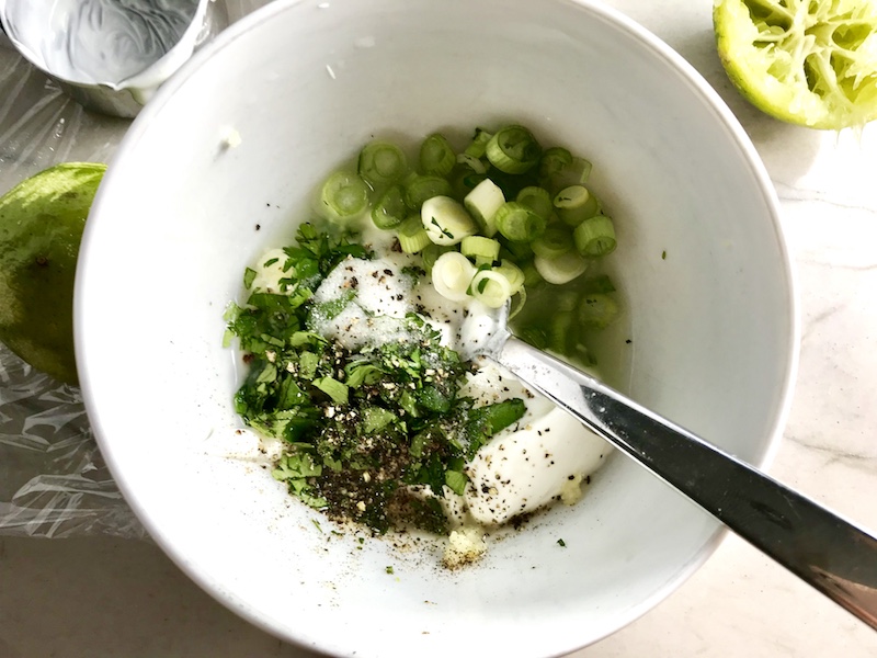 Cilantro, Lime, yogurt marinade in bag for Cilantro Lime Yogurt Chicken, Peppers & Broccoli.