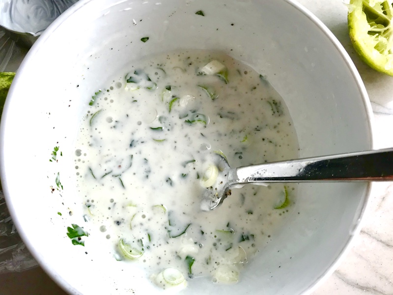 Cilantro, Lime, yogurt marinade in bag for Cilantro Lime Yogurt Chicken, Peppers & Broccoli.