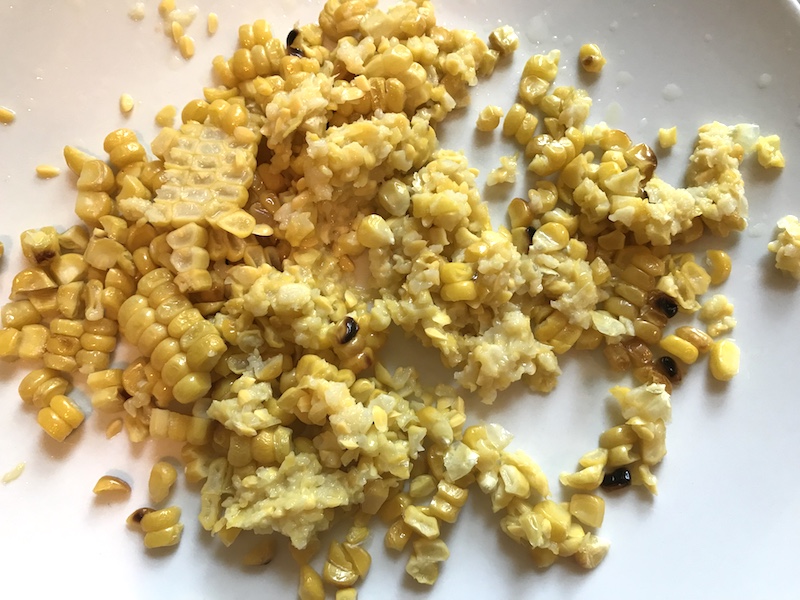 Corn kernels cut off cob for Chipotle Meatballs with Mexican Corn Cream Sauce