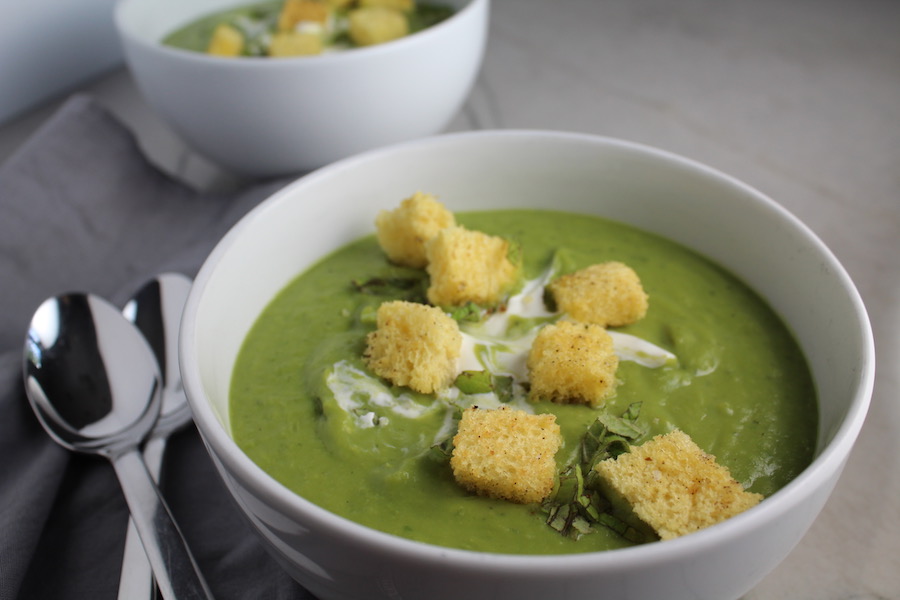 Creamy, sweet, fresh, with a kick...this Zesty Pea Soup with Spring Peas, Jalapeño, and Mint is a delicious new take on Pea Soup recipes! You get the sweet spring flavor of the peas with the cool fresh mint, followed by the peppery kick from jalapeño that leaves a wonderful warmth (not spicy-hot) feel in your mouth.