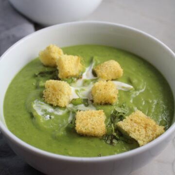 Creamy, sweet, fresh, with a kick...this Zesty Pea Soup with Spring Peas, Jalapeño, and Mint is a delicious new take on Pea Soup recipes! You get the sweet spring flavor of the peas with the cool fresh mint, followed by the peppery kick from jalapeño that leaves a wonderful warmth (not spicy-hot) feel in your mouth.