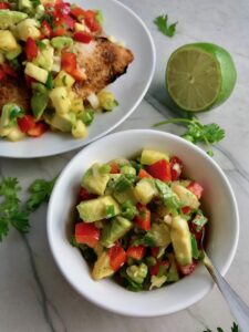Fresh, bright, sweet, creamy, crunchy, and bursting with flavor, this Zippy Pineapple Salsa has red pepper, jalapeño, cilantro, scallion, lime, and avocado. It's the perfect topping for just about anything grilled. It's also just perfect for eating with chips or as a salad on it's own!
