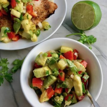 Fresh, bright, sweet, creamy, crunchy, and bursting with flavor, this Zippy Pineapple Salsa has red pepper, jalapeño, cilantro, scallion, lime, and avocado. It's the perfect topping for just about anything grilled. It's also just perfect for eating with chips or as a salad on it's own!