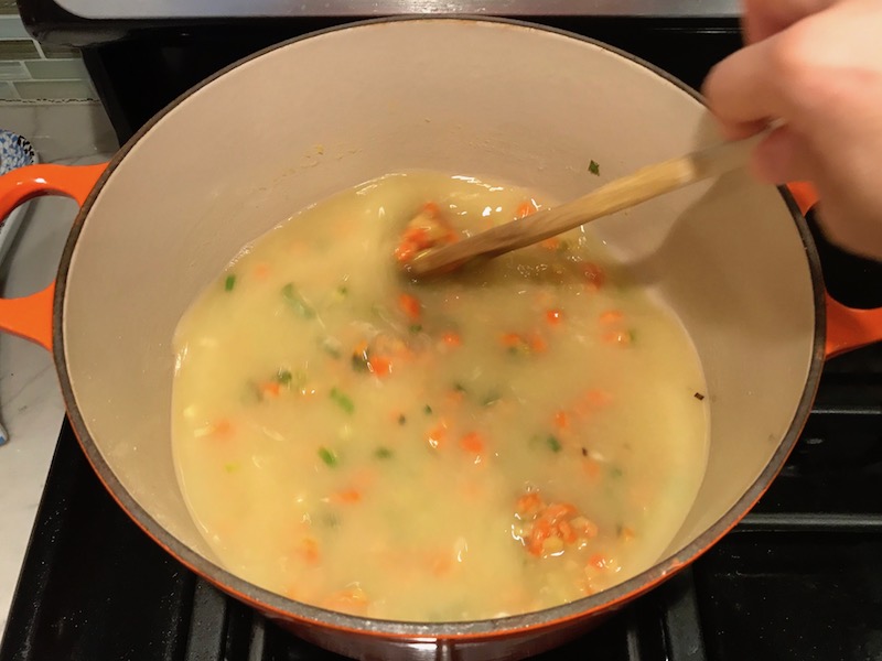 Thickened Sauce in pot for Stove top Easy Tuna Casserole. This is a creamy and delicious comfort dish with tuna and noodles and a surprise pop of sweet from Pimiento. This easy recipe is completely from scratch (no canned soup here!) but I can promise you it's so easy and only takes 30 minutes because it's a Casserole that you can make entirely on the stove top!