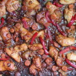Hoisin Chicken and Red Peppers Cooked on sheet pan. This Freezer Hoisin Chicken with Red Peppers, Carrots, Onions, Ginger, and Soy sauce is delicious and so easy to make. You get sweet and savory all in one dish and it's perfect for kids because it's sweet, not spicy at all. Just freeze ahead, thaw, then cook on a sheet pan!