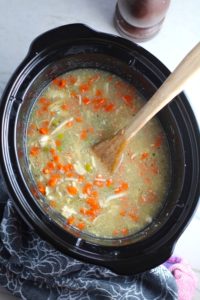 This 5-Ingredient Homemade Chicken Soup is thick, creamy, and hearty. It's filled with flavorful broth, meaty shredded chicken, and sweet bursts of bright veggies. You can prepare all of the ingredients ahead and freeze them until you are ready to cook. Then, thaw, pour into the Slow Cooker, set and forget.