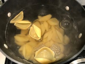 Boiling Jumbo Shells for Turkey Ricotta Stuffed Shells in Tomato Sauce are the perfect way to repurpose and transform leftover Turkey or Chicken. The Shredded Turkey, Italian seasonings, mozzarella, and ricotta are stuffed in shells and topped with a simple tomato sauce and more melty mozzarella and nutty parmesan, it's a perfect dish that the family will love!