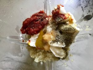 All ingredients in blender for Meatballs in Cauliflower Dill Cream Sauce. #meatballs #swedishmeatballs #familydinner #easydinner #dinner #healthydinner