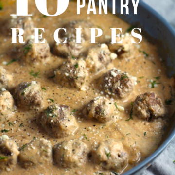 Easy freezable meatballs in dill cauliflower cream sauce, 1 of 10 Easy Pantry Dinner recipes where you can lean on the pantry and the freezer to help you in a pinch! They are fast, easy, but also healthy and delicious. In addition to these 10 recipes, I also give you a Printable Pantry Must-Haves Grocery List, more dinner ideas, and a Freezer Hacks Cheat Sheet! #pantrydinnerideas #pantrydinner #pantrymeals #easydinners #freezermeals #quickdinnerideas