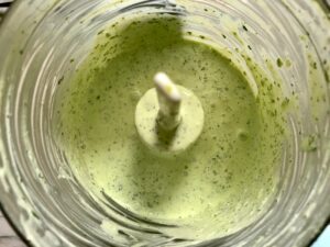 Cilantro sauce in food processor for Garlic Steak Kabobs. #beefkabobs #steakkabobs