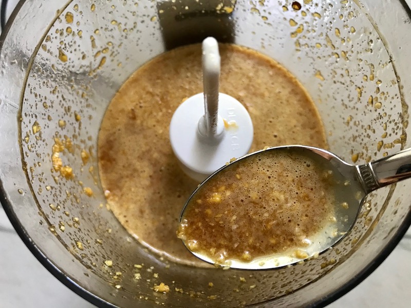 Bulgogi Sauce ingredients blended in food processor for Korean Bulgogi Ground Beef and Rice Bowls.