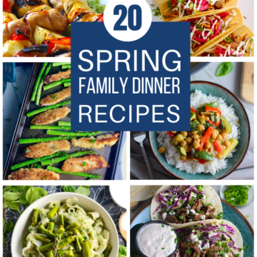 Collage of 6 dinners from the list of 20 Spring Dinner Recipes for Families