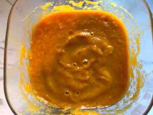 Carrot soup blended in blender for Golden Carrot Ginger Soup Recipe.
