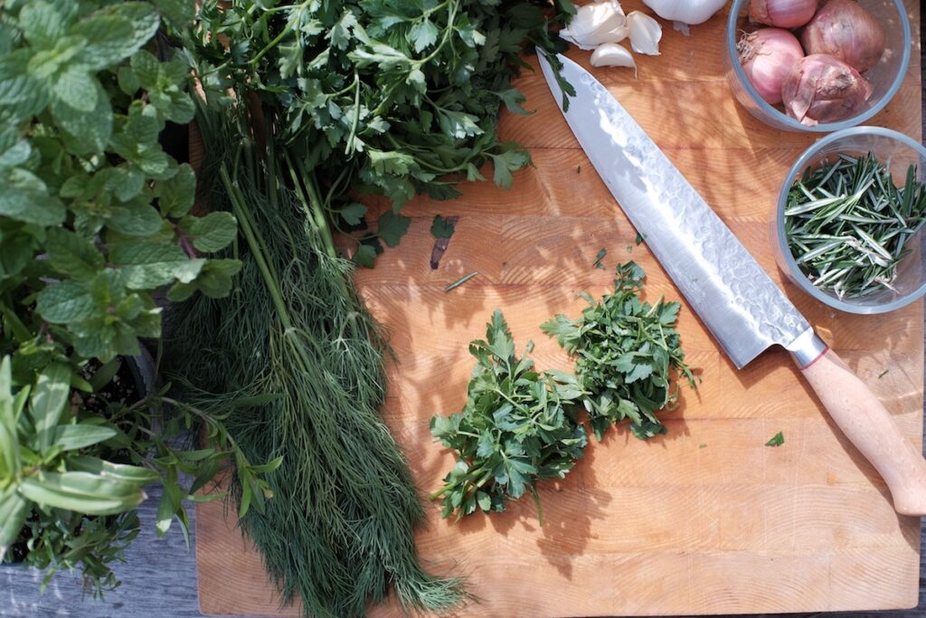 herbs on a cutting board for Freezing tips post