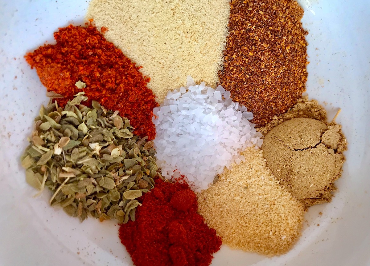 Cajun spices in a bowl before mixing them. One way to use your freezer for meal prep.