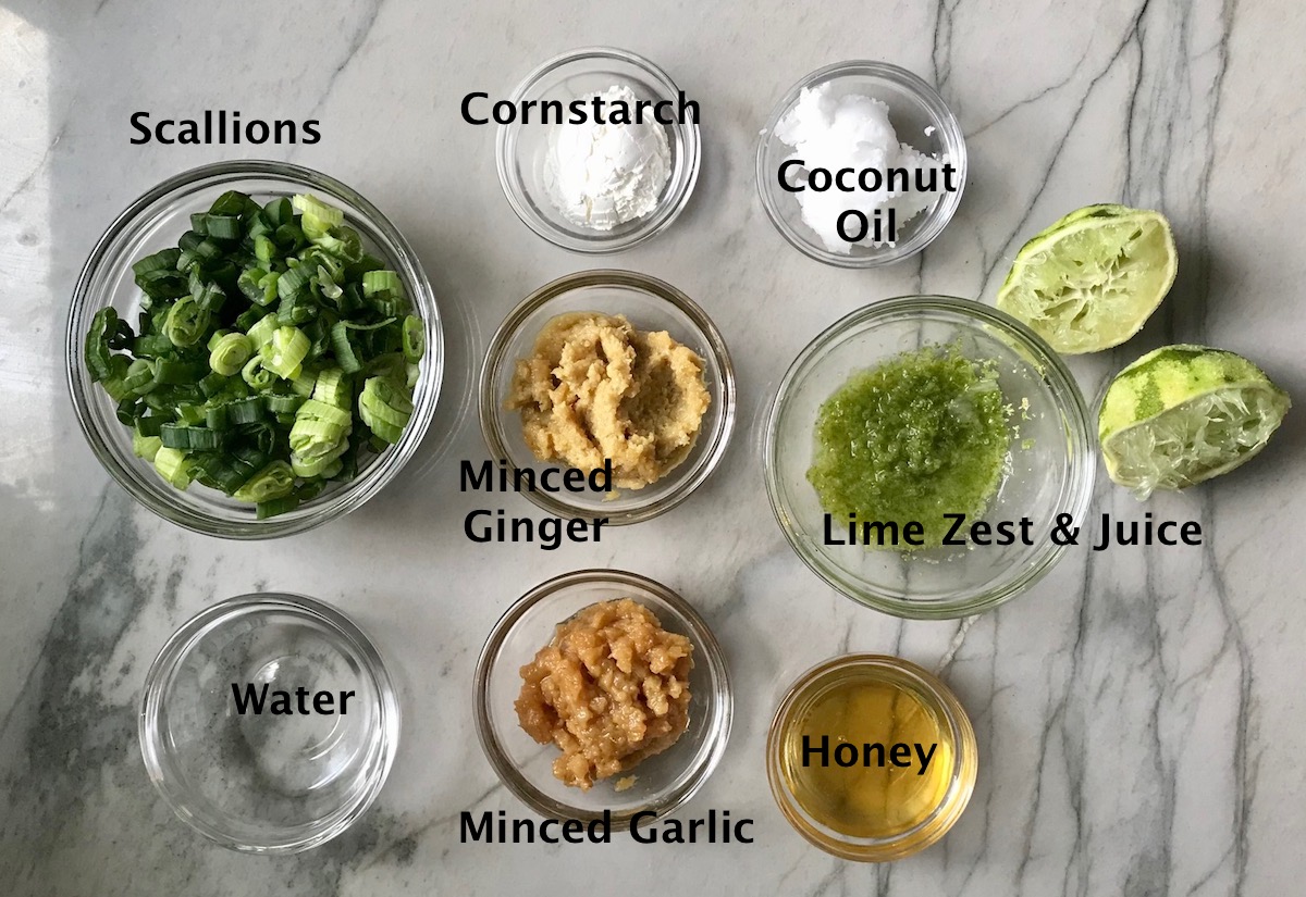 Ingredients prepped and in separate bowls for Creamy Chinese Coconut Shrimp Recipe. It's filled with flavor from garlic, ginger, coconut, and more. Done in under 30 minutes, it's perfect for busy nights!