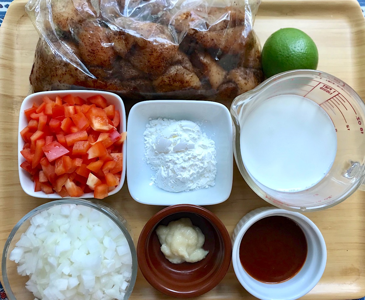 Ingredients prepped and measured out for Chipotle Chicken Pasta Recipe.