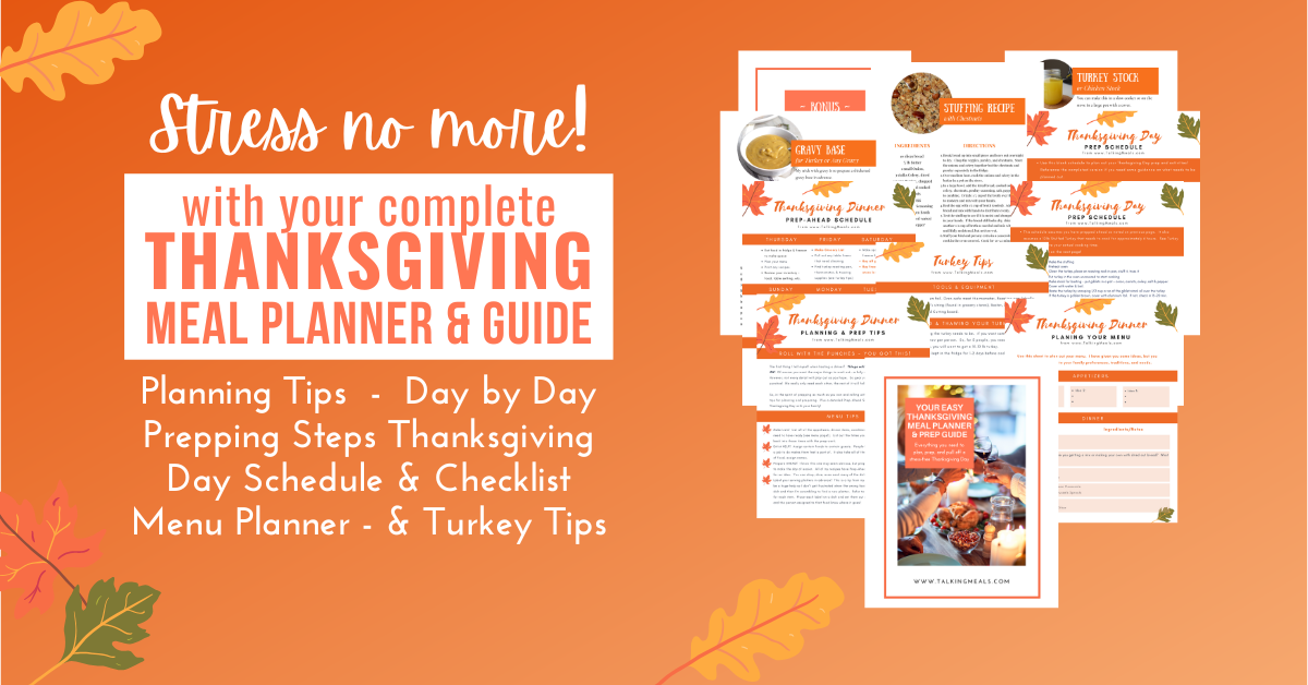 Image showing all of the pages of the ultimate Thanksgiving Meal Planner Printable for a No-Stress holiday! Planning tips, menu, turkey tips, 7-day prep checklist, & more!
