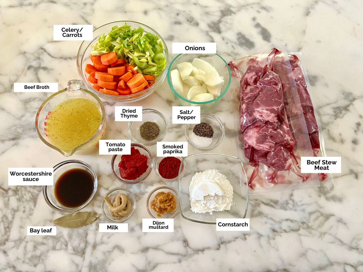 Ingredients used to prepare slow cooker beef stew.