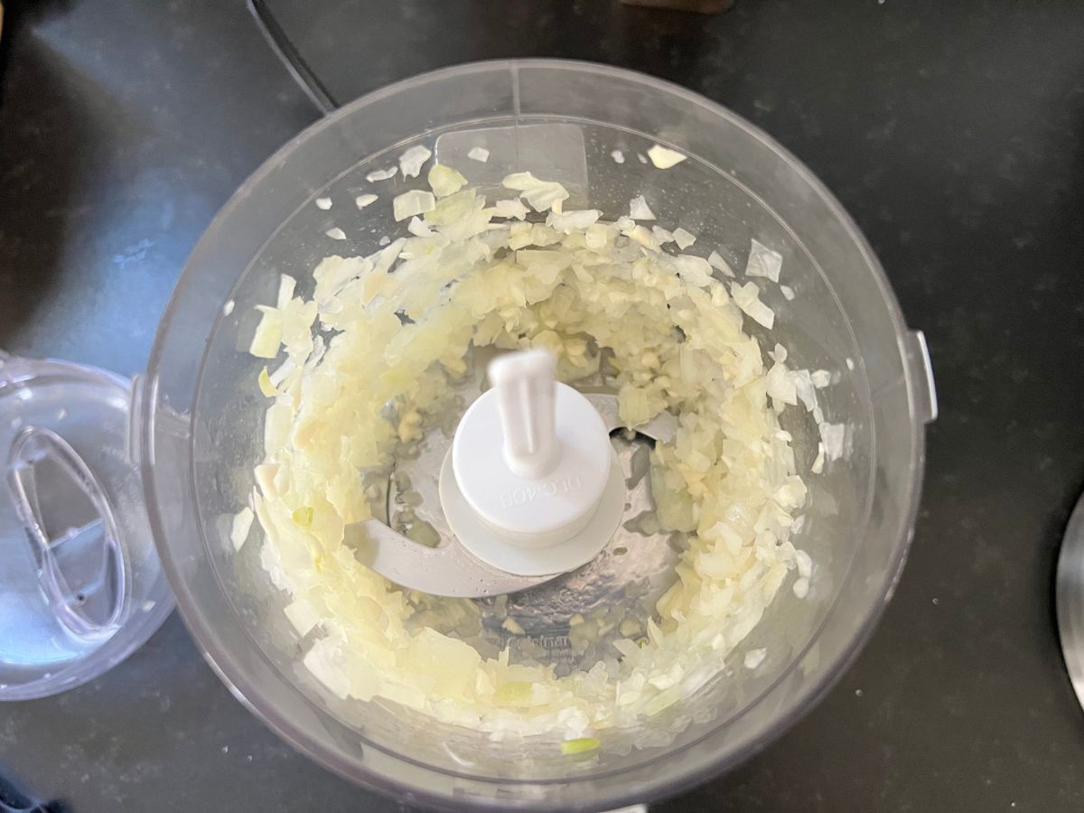 Onion garlic mixture minced up.