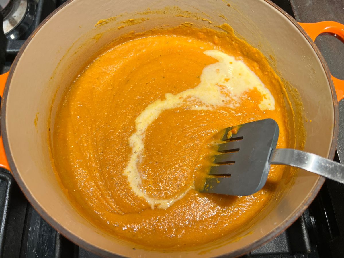 Milk added to the carrot mixture.