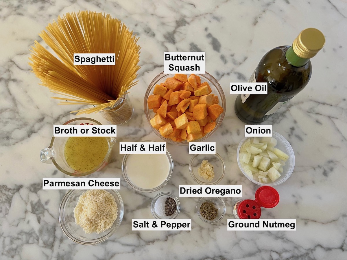 Ingredients prepped and measured out for the Butternut Squash Spaghetti recipe.